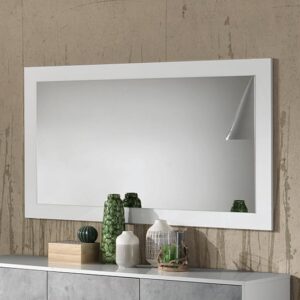 Sion Wall Mirror Rectangular Small In Matt White Wooden Frame