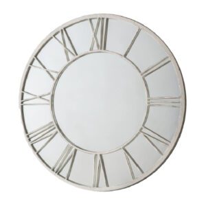 Livia Outdoor Round Mirror In Distressed White Frame