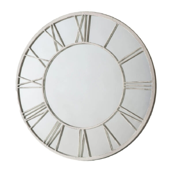 Livia Outdoor Round Mirror In Distressed White Frame