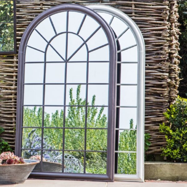 Orono Outdoor Arched Mirror In Distressed Brown