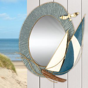Colindale Metal Boat And Starfish Wall Mirror In Blue And White